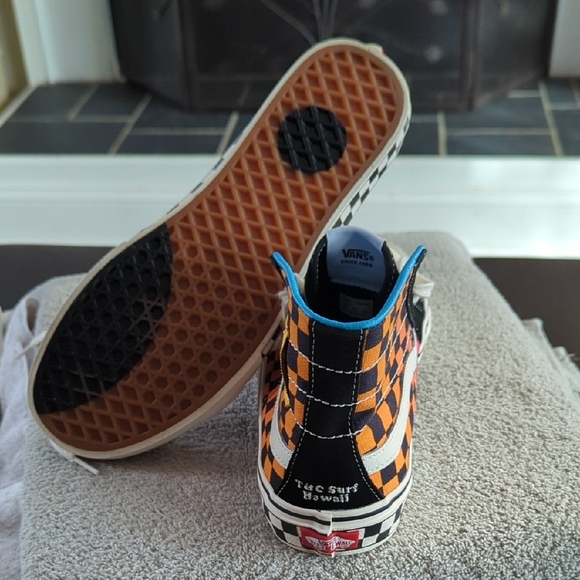 Vans Black,Pink, Orange Checkered High-Top Sneakers T&C Surf Design Hawaii !!! - Picture 14 of 16